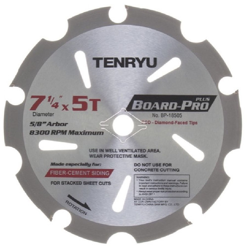 Tenryu BP-18505 7-1/4" Board Pro Plus Fiber Cement Blade 5T 5/8"KO Arbor
