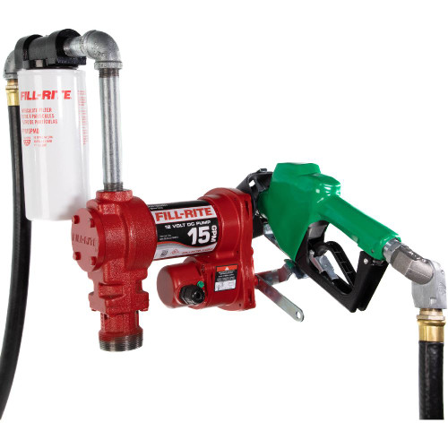 FILL-RITE FR1220HDSFQ - 12V 15 GPM Fuel Transfer Pump w/ Nozzle, Filter, & Swivel