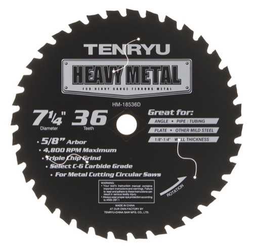 Tenryu HM-18536D 7-1/4" x 36T Heavy Metal Thin-Kerf C6 Micro-grain Carbide Blade