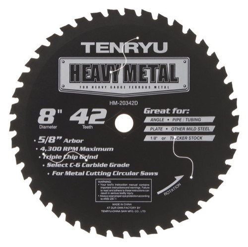 Tenryu HM-20342D 8" x 42T Heavy Metal Thin-Kerf C6 Micro-grain Carbide Blade