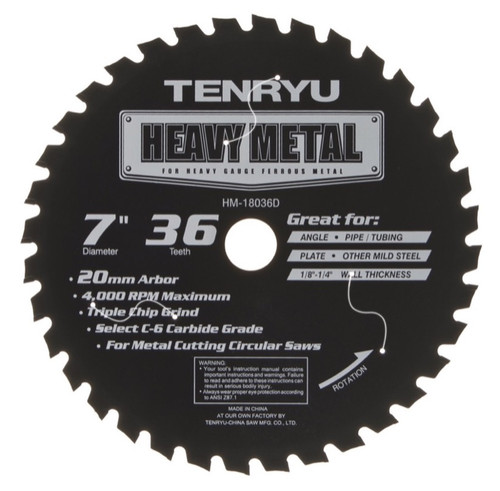 Tenryu HM-18036D 7" x 36T Heavy Metal Thin-Kerf C6 Micro-grain Carbide Blade