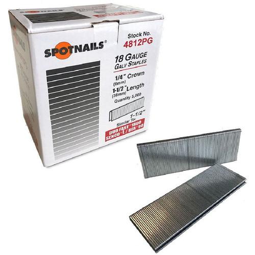 Spotnails 4812PG - 1-1/2" 18 Gauge 1/4" Narrow Crown Galv Staples 5000ct