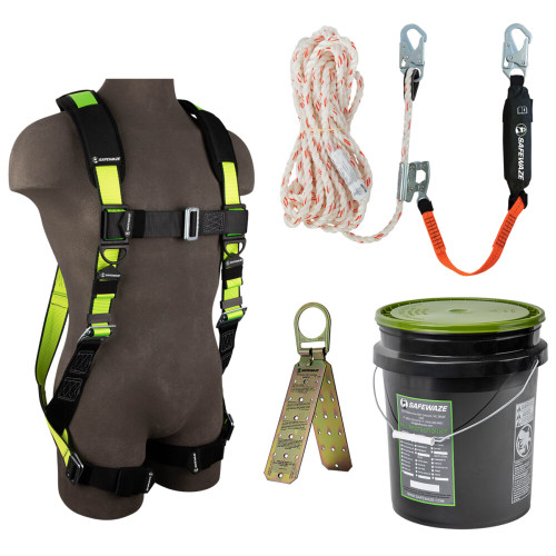 Safewaze FS-ROOF-X-2X PRO Bucket Roof Kit: FS280-2X Harness, 018-7005 VLL, FS870 Anchor