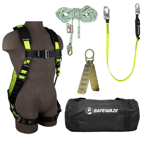 Safewaze FS124-S/M PRO Bag Roof Kit: FS185-S/M Harness, FS700-50GA VLL, FS560 Lanyard, FS870 Anchor, FS8150 Bag