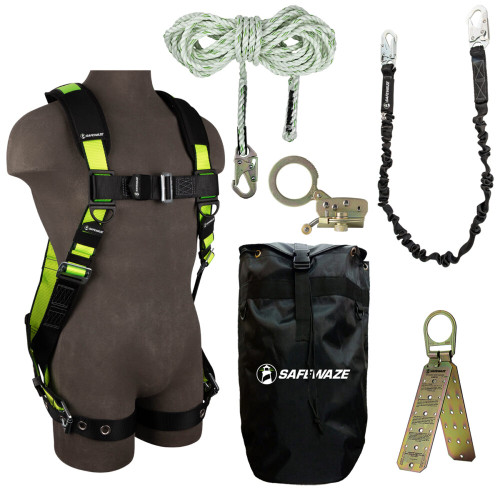 Safewaze 019-3015 PRO Bag Roof Kit: FS185-L/XL Harness, FS700-50 VLL, FS1120 Grab, FS88580 Lanyard, FS870 Anchor, FS8185 Bag