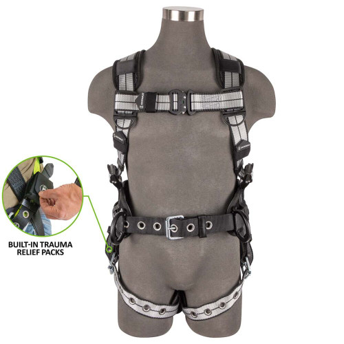 Safewaze 023-1260 PRO+ Slate Construction Harness: Alu 3D, Alu QC Chest, TB Legs, Trauma relief