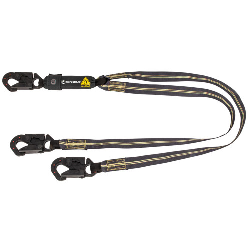 Safewaze 020-2040 Arc Flash 6' Energy Absorbing Lanyard: Aramid, Dual Leg, Dielectric Snap Hooks