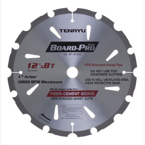 Tenryu BP-30508 12" Board Pro Plus Fiber Cement Blade 8T 1" Arbor