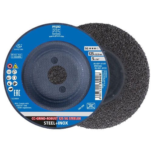 PFERD 61149 - Grinding disc, CC-GRIND-ROBUST, 5" x 7/8, SG STEELOX, Ceramic