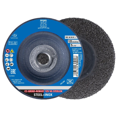 PFERD 61151 - Grinding disc, CC-GRIND-ROBUST, 5" x 5/8-11, SG STEELOX, Ceramic