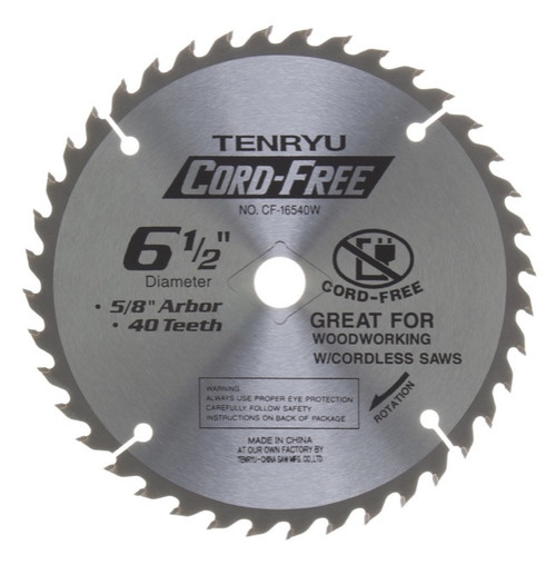 Tenryu CF-16540W 6-1/2" Wood 40T 5/8" Arbor, 0.059 Kerf, 3900 Rpm, Cordless Trim