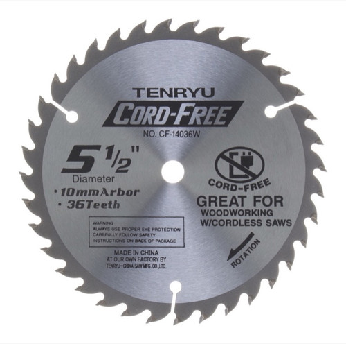 Tenryu CF-14036W 5-1/2" Wood Blade 36T 10mm Arbor, 0.063 Kerf, 4200Rpm, Cordless