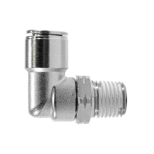 Midland Industries 20080NIC - 90° Elbow, 5/32" Push-In x 1/8" Male Swivel, Brass, Nickel-Plated