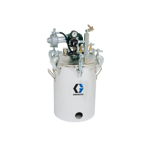 GRACO 236146 - Stainless Steel Pressure Tank, 5 Gal, with Agitator, Low Pressure (HVLP), Regulated to 15 PSI, ASME Rated, 30.5", 74 lb
