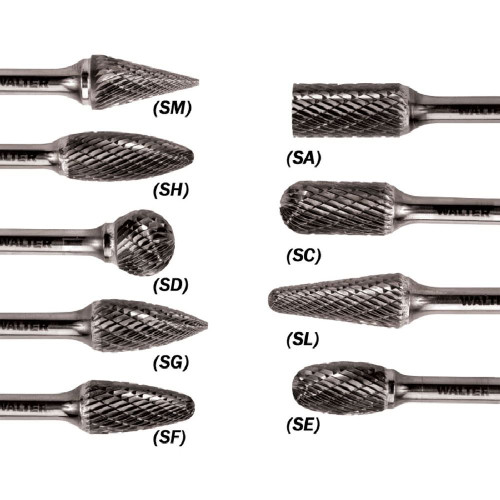 WALTER 01V040 - 7/16" 1/4 x 1.5" Shank Carbide Burr 7/16 x 1 Cylindrical Round