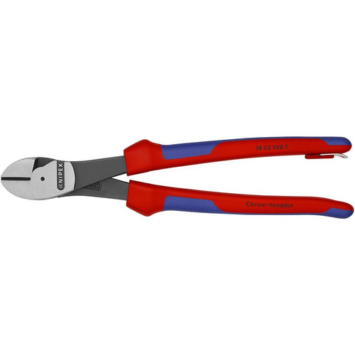 KNIPEX 7422250TBKA 10'' High Leverage Angled Diagonal Cutters-Comfort Grip-Tethered Attachment