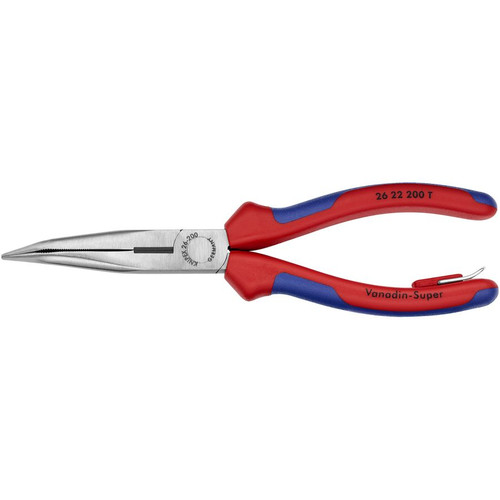 KNIPEX 2622200TBKA 8'' Angled Snipe Nose Cutting Pliers-Comfort Grip-Tethered Attachment