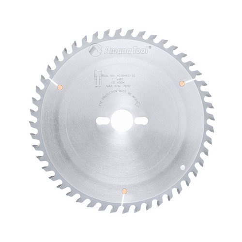 Amana HG10483-30 Carbide Tipped Hollow Ground 10" D x 48T HG, 10 Deg, 30mm Bore, Circular Saw Blade