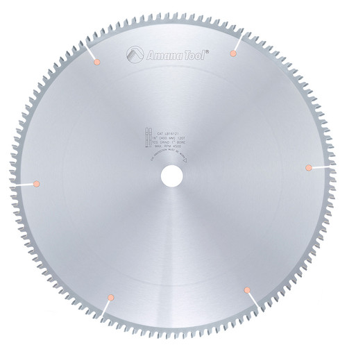 Amana LB16121 Carbide Tipped Non-Melt Plastic 16" D x 120T M-TCG, -2 Deg, 1" Bore, Circular Saw Blade