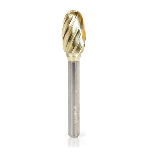 Amana BURS-178NF Oval Head 1/2 D x 7/8 CH x 1/4 Shank x 2-5/8" ZrN Coated Double Cut SE Burr Bit