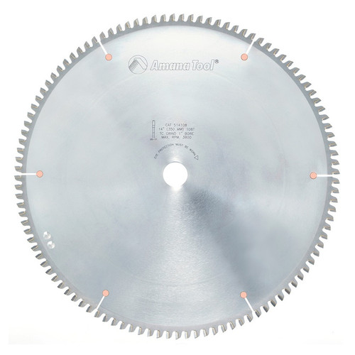 Amana 514108 Carbide Tipped Aluminum and Non-Ferrous Metals 14" D x 108T TCG, -6 Deg, 1" Bore, Circular Saw Blade