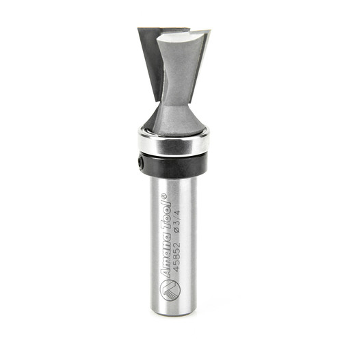 Amana 45852 Carbide Tipped Dovetail 14 Deg x 3/4 D x 3/4 CH x 1/2" Shank w/ Upper Ball Bearing Router Bit