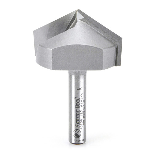 Amana 45756 Carbide Tipped V Groove 120 Deg x 1-1/4 D x 21/32 CH x 1/4" Shank Router Bit