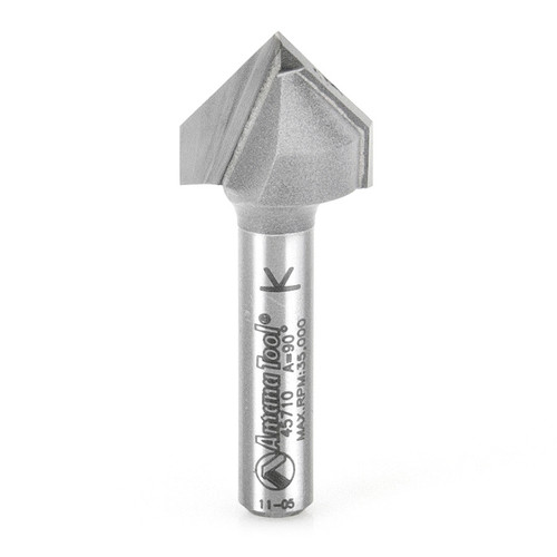 Amana 45710 Carbide Tipped V Groove 90 Deg x 5/8 D x 1/2 CH x 1/4" Shank Router Bit