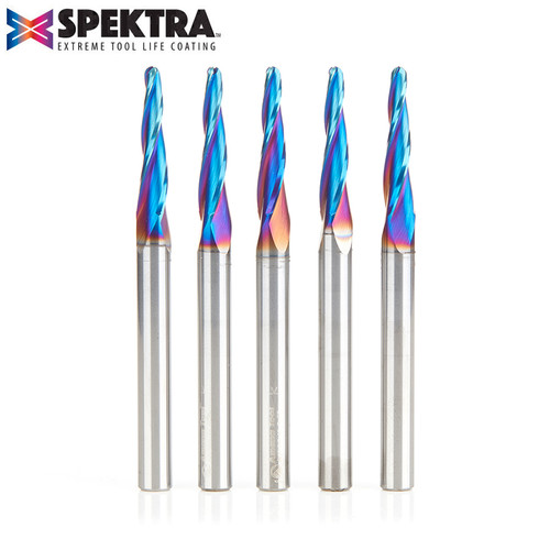 Amana 46286-K-5 5-Pc CNC Spektra Tapered Spiral 2D/3D Carving 1/8 Dia x 1/4" Shank Router Bit Pack