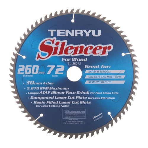 Tenryu SL-26072 260mm 72T 30mm Arbor, 0.11 Kerf, 5870 Rpm, Kapex