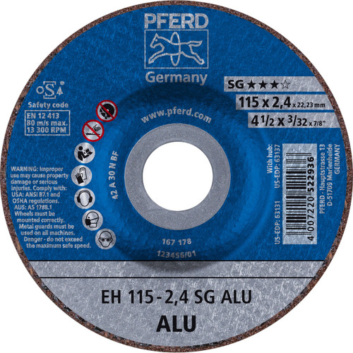 PFERD 63131 4-1/2" x 3/32" Cut-Off Wheel, 7/8" AH A 30 N SG-ALU For Aluminum, Type 27