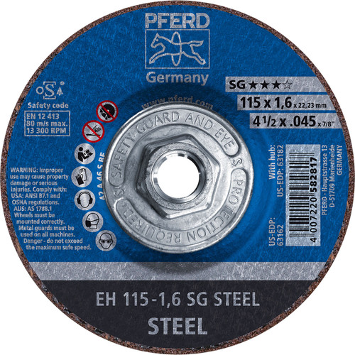 PFERD 63182 4-1/2" x .045" Cut-Off Wheel, 5/8-11 Thread A 46 S SG - Type 27