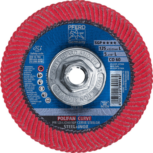 PFERD 67364 5" x 5/8-11 POLIFAN CURVE Flap Disc SGP Ceramic Oxide 60G Large Radius