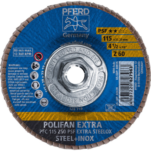 PFERD 60656 4-1/2" x 5/8-11 POLIFAN Flap Disc - Conical PSF-EXTRA Zirconia 60G