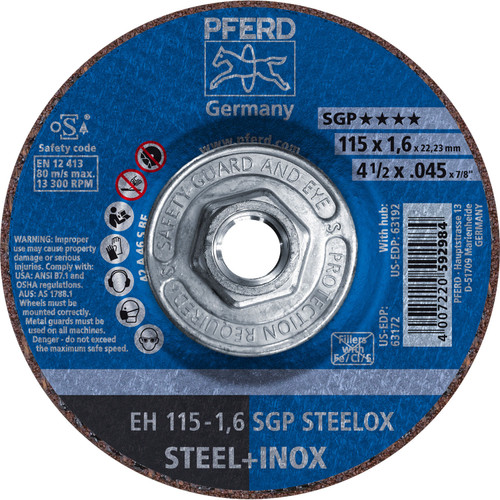 PFERD 63192 - 4-1/2" x .045" Cut-Off Wheel 5/8-11 A 46 S SGP-INOX Type 27