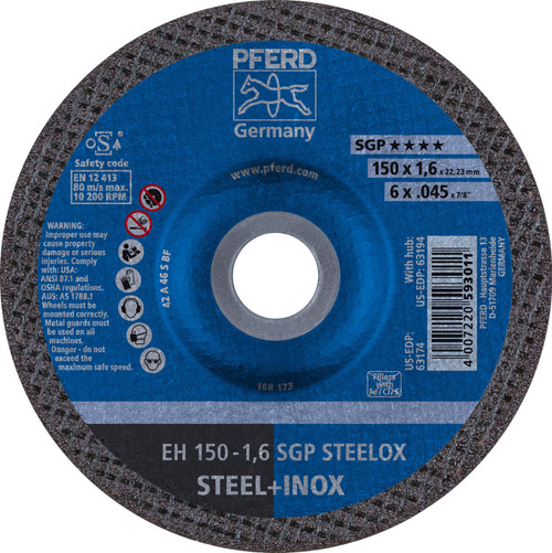 PFERD 63174  - 6" x .04 - 5" Cut-Off Wheel, 7/8" AH A 46 S SGP-INOX - Type 27
