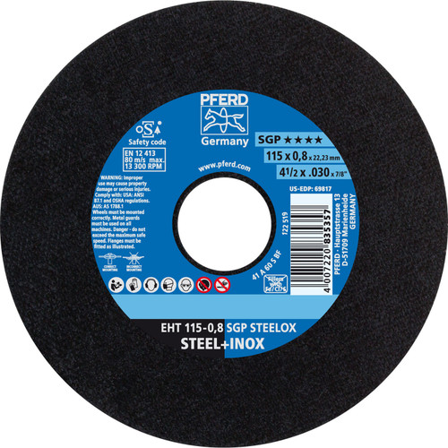 PFERD 69817 - 4-1/2" x .030" Cut-Off Wheel, 7/8" AH X-SLIM A 60 S SGP-INOX