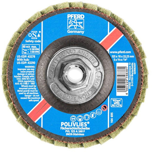 PFERD 43290 5" POLIVLIES Non-Woven Flap Disc 5/8-11 Thread - Fine Grade