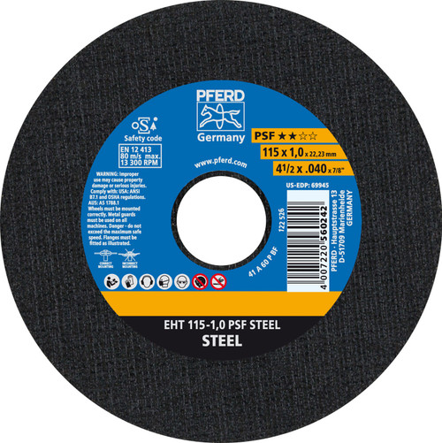 PFERD 69945 4-1/2" x .040" Cut-Off Wheel 7/8" AH A P PSF 60 Grit Type 1