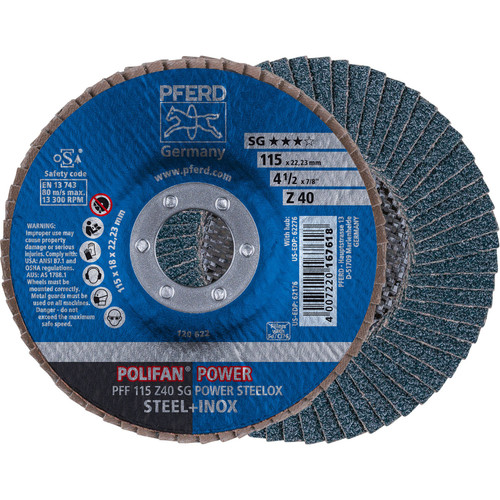 PFERD 62176 4-1/2" x 7/8" POLIFAN Flap Disc - Flat SG Zirconia 40G