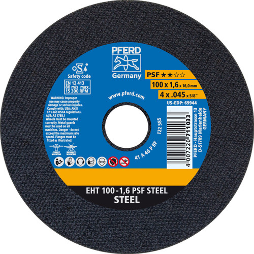PFERD 69944 4" x .045" Cut-Off Wheel, 5/8" AH A P PSF - 46 Grit - Type 1