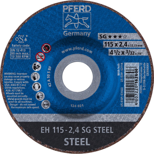 PFERD 63103  - 4-1/2" x 3/32" Cut-Off Wheel, 7/8" AH A 30 S SG - Type 27