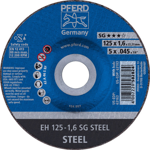 PFERD 63163  - 5" x .04 - 5" Cut-Off Wheel, 7/8" AH A 46 S SG - Type 27