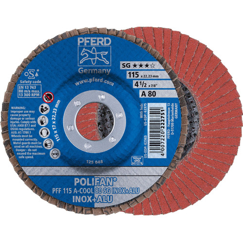 PFERD 62363 4-1/2" x 7/8" POLIFAN Flap Disc - Flat SG Aluminum Oxide COOL 80G