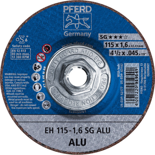 PFERD 63197 4-1/2" x .045" Cut-Off Wheel, 5/8-11 Thread A 46 N SG ALU - Type 27