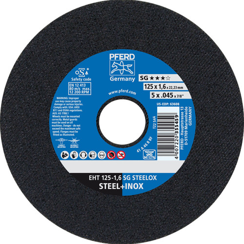 PFERD 63608 5" x .045" Cut-Off Wheel, 7/8" AH A 46 R SG-INOX - Type 1