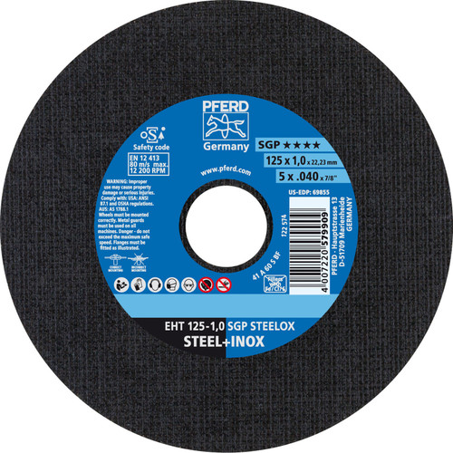 PFERD 69855 5" x .040" Cut-Off Wheel 7/8" AH A S SGP-INOX 60 Grit Type 1