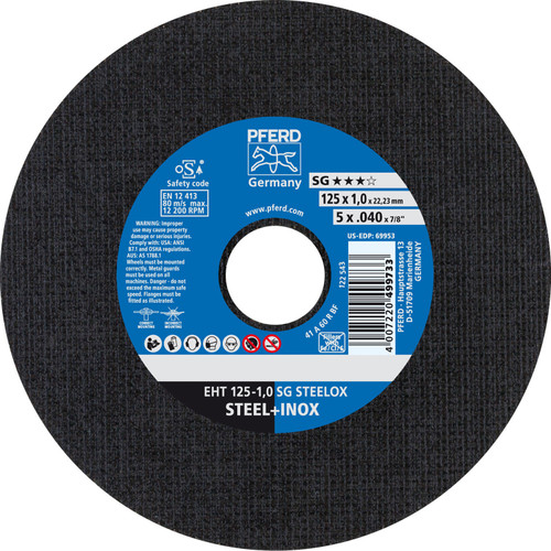 PFERD 69953 5" x .040" Cut-Off Wheel 7/8" AH A R SG INOX 60 Grit Type 1