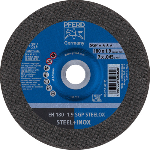 PFERD 63175  - 7" x .04 - 5" Cut-Off Wheel, 7/8" AH A 46 S SGP-INOX - Type 27