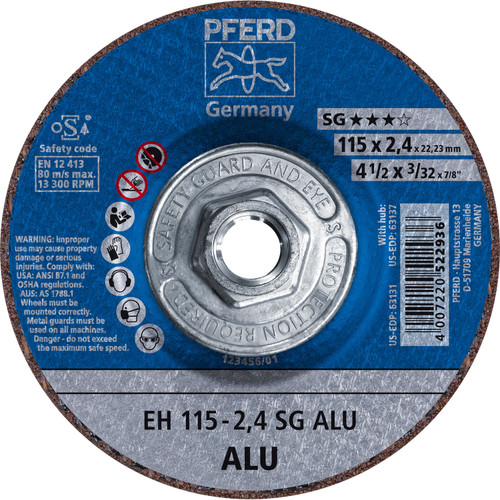 PFERD 63137 4-1/2" x 3/32" Cut-Off Wheel, 5/8-11 Thd. A 30 N SG-ALU For Aluminum, Type 27